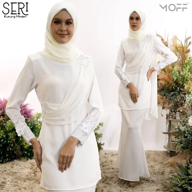 MOFF BAJU Kurung Moden SERI White | Tunang | Nikah | Konvo | BAJU KURUNG MODEN | BAJU KURUNG DEWASA | BAJU KURUNG BUDAK thumbnail 2