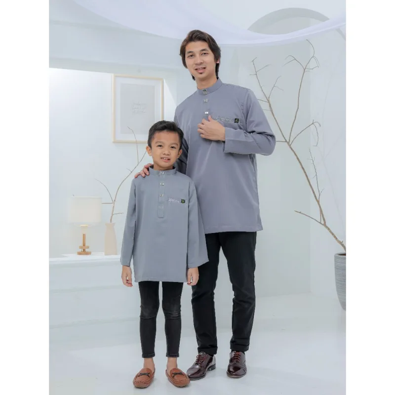 Baju Kurta Rayyan Moden Ayah Dan Anak | Grey - Mustard - Navy Blue | baju kurta dewasa |baju kurta budak by moff2u thumbnail 2