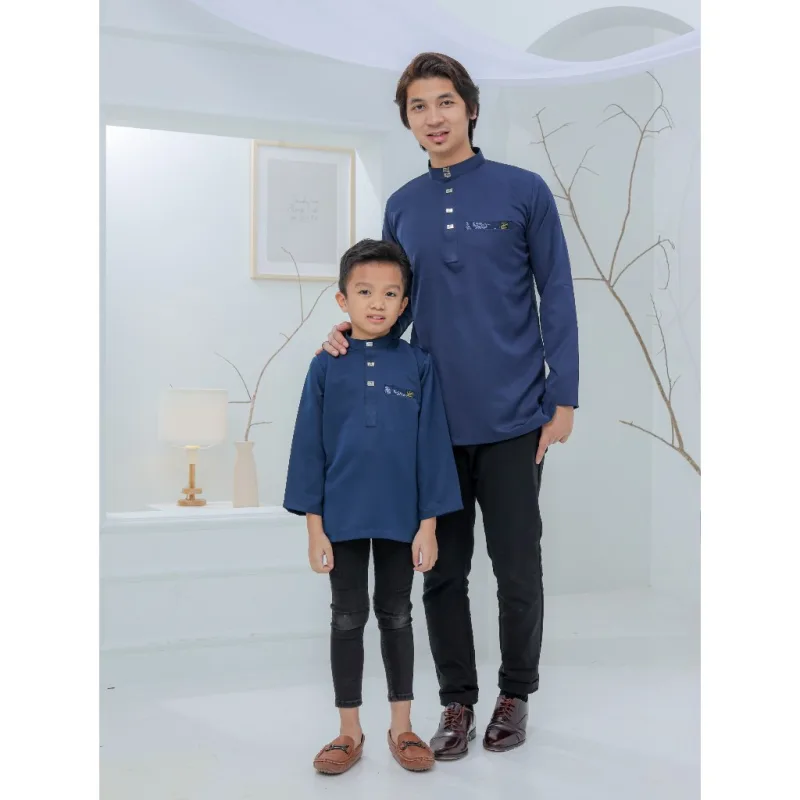 Baju Kurta Rayyan Moden Ayah Dan Anak | Grey - Mustard - Navy Blue | baju kurta dewasa |baju kurta budak by moff2u thumbnail 3