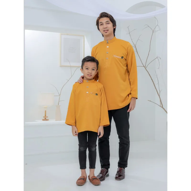 Baju Kurta Rayyan Moden Ayah Dan Anak | Grey - Mustard - Navy Blue | baju kurta dewasa |baju kurta budak by moff2u thumbnail 4