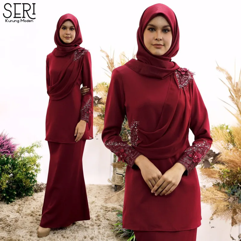 MOFF BAJU Kurung Moden SERI Maroon | Kurung Lace | BAJU KURUNG MODEN | BAJU KURUNG DEWASA | BAJU KURUNG BUDAK thumbnail 2