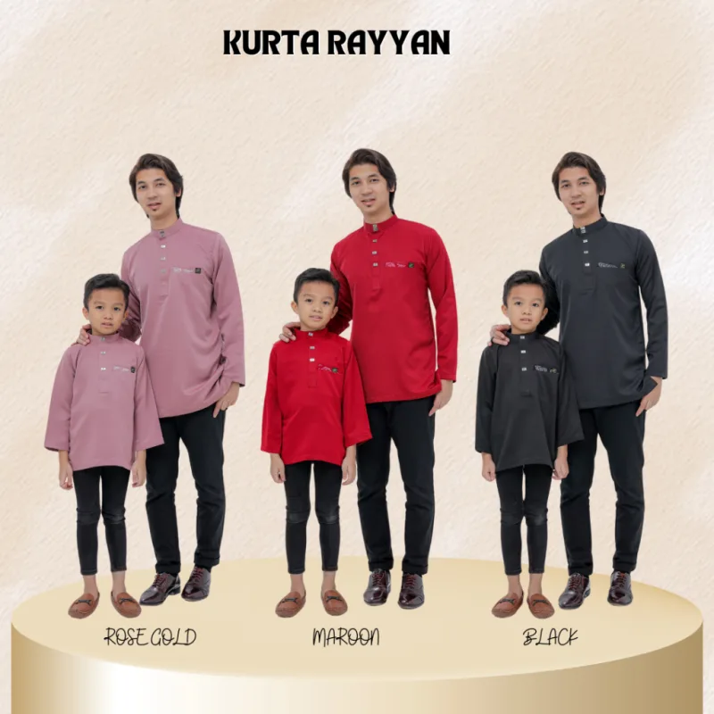 Baju Kurta Ayah dan Anak | BAJU KURTA Moden warna Ros Gold dan warna hatim by moff2u
