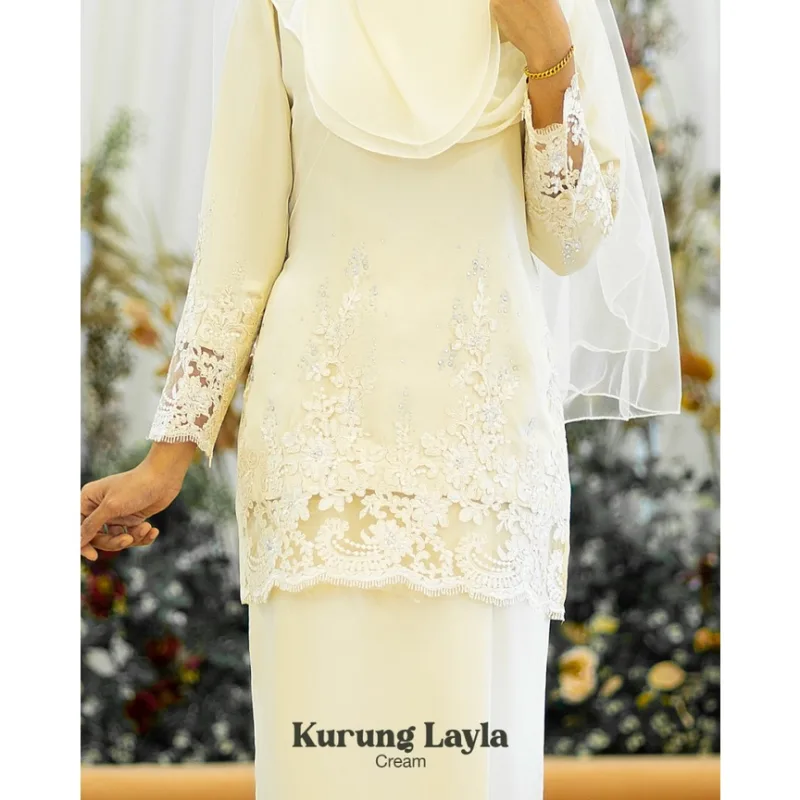 MOFF 10 ITEM - 1 HARGA Bridal Set BAJU Kurung Moden LAYLA In Cream | Nikah Kahwin | Tunang| full Set KURUNG SULAM LACE thumbnail 4