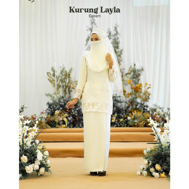 MOFF 10 ITEM - 1 HARGA Bridal Set BAJU Kurung Moden LAYLA In Cream | Nikah Kahwin | Tunang| full Set KURUNG SULAM LACE thumbnail 5