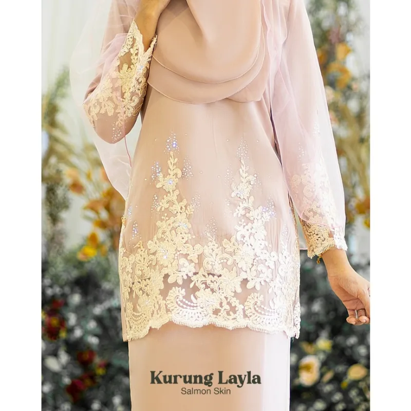 MOFF 11 ITEM - 1 HARGA Bridal Set Kurung Moden Layla In Salmon Skin |BAJU KURUNG LACE | Nikah Kahwin |Tunang | Full set thumbnail 3