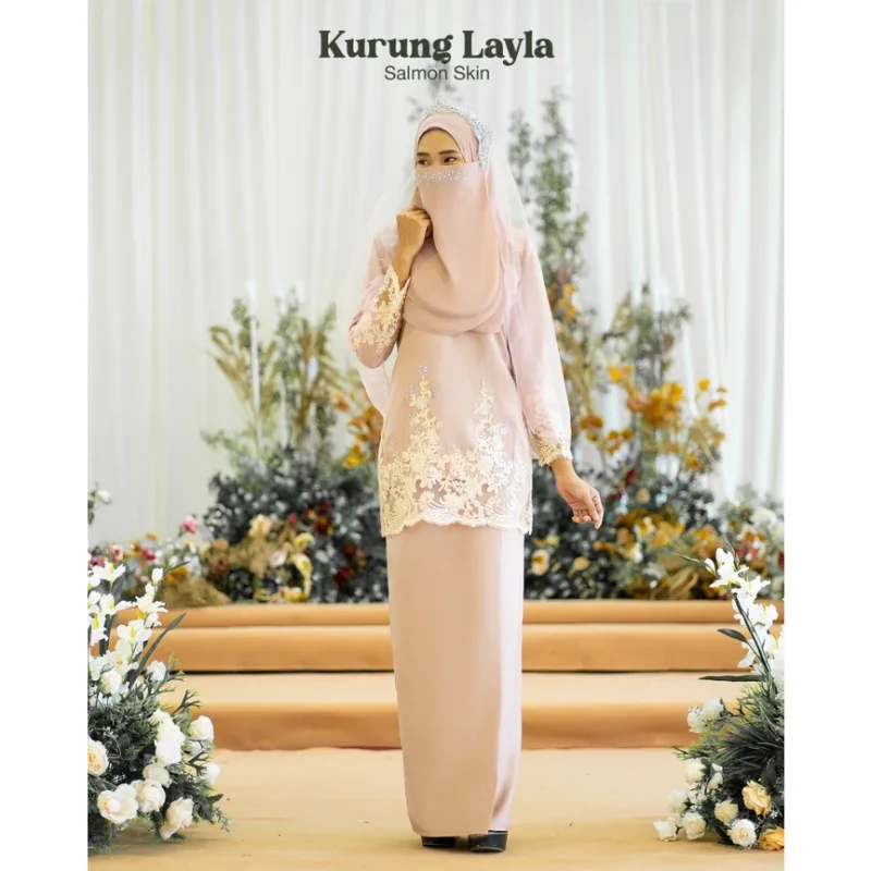 MOFF 11 ITEM - 1 HARGA Bridal Set Kurung Moden Layla In Salmon Skin |BAJU KURUNG LACE | Nikah Kahwin |Tunang | Full set thumbnail 2