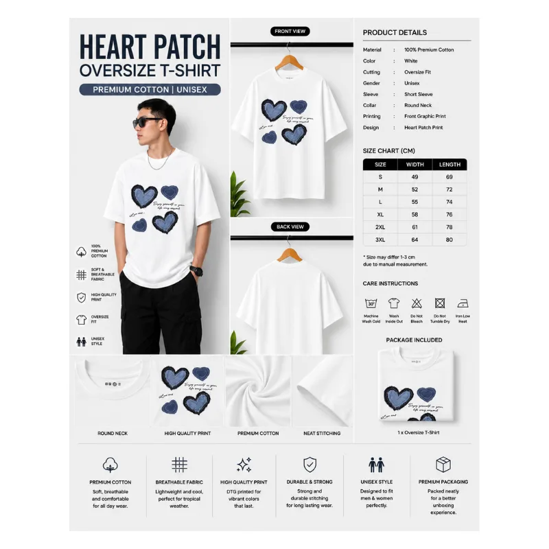 Heart Patch Blue Oversize T-Shirt