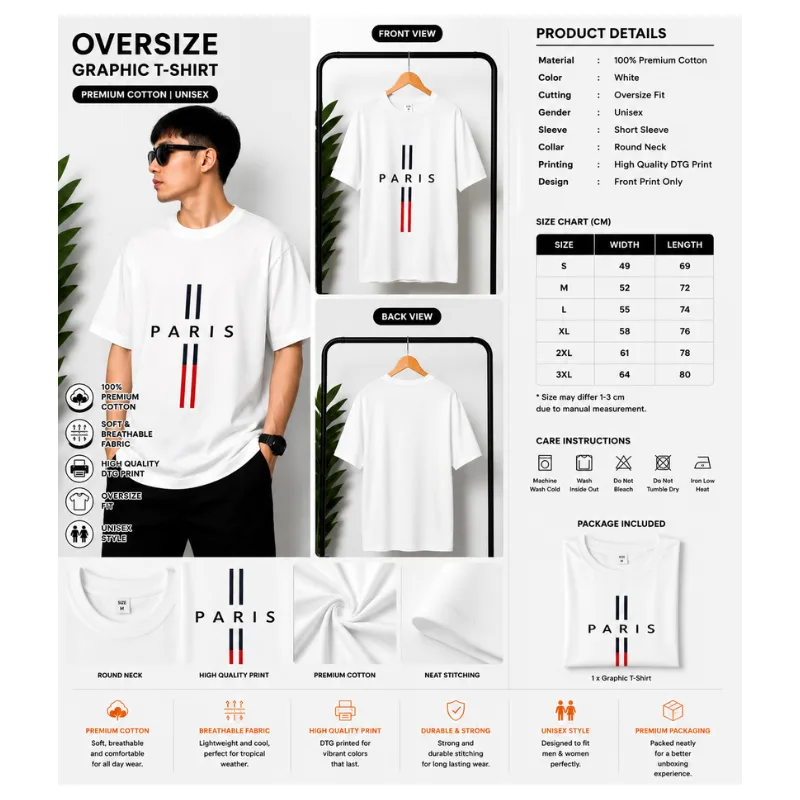 White PARIS Oversize Graphic T-Shirt