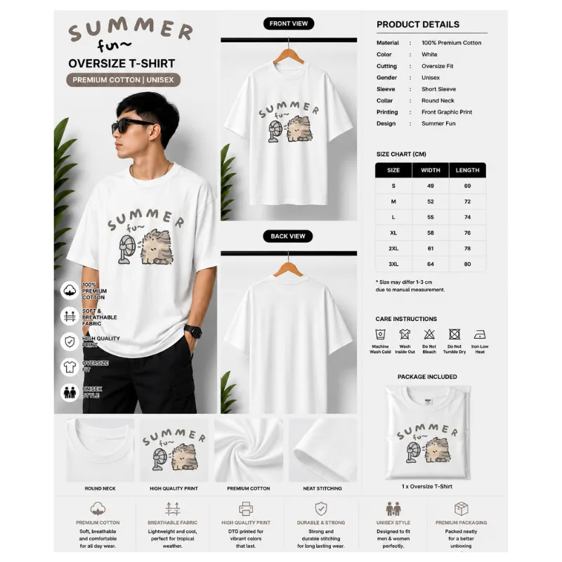 Summer Fun Cat Oversize T-Shirt