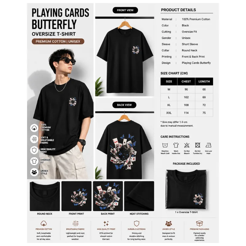 Playing Cards Butterfly Oversize T-Shirt